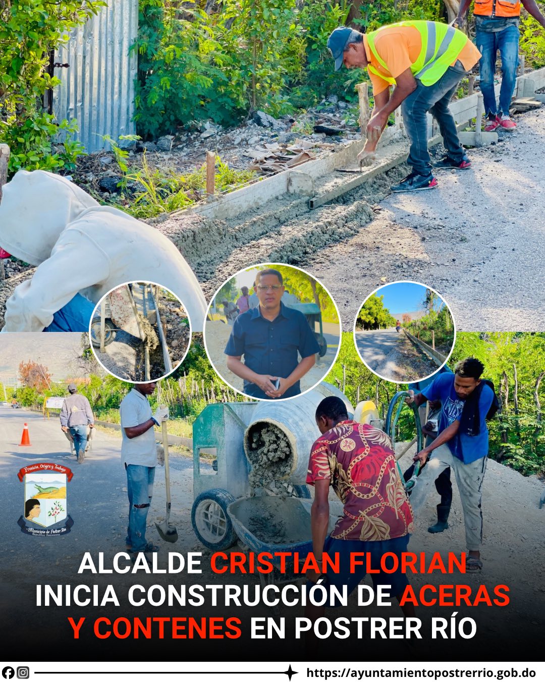Alcalde Cristian Florian inicia construcción de aceras y contenes en Postrer Río
