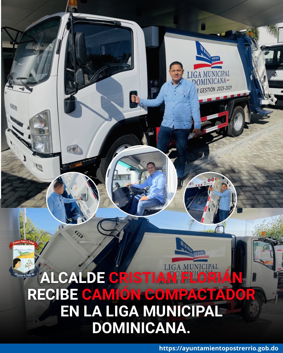 Enhorabuena. Alcalde Cristian Florián recibe camión compactador en la Liga Municipal Dominicana